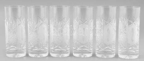 6 db ólomkristály pohár, metszett, kis kopásnyomokkal, m: 14,5 cm