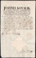 1819 Esztergom, hivatalos egyházi irat, a fejlécen Kovalik János (1770-1821) tribunici választott püspök nevével, és Haulik György titkár autográf aláírásaival, papírfelzetes viaszpecséttel