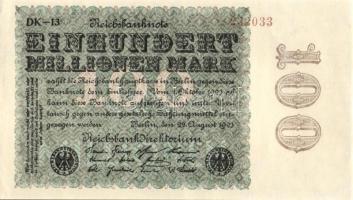 Német Birodalom / Weimari Köztársaság 1923. 100.000.000M (2x) cégnyomat "Ringe" vízjellel ...