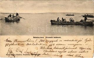 1907 Balaton-tava, Kivonuló halászok. Mérei Ignác kiadása 212. 1905. (Rb)