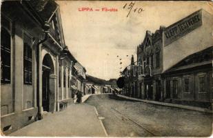 Lippa, Lipova; Fő utca, Klepp Testvérek divatáruháza, üzletek. Özv. Krivány Györgyné kiadása / main street, fashion store, shops (EM)