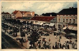 1915 Temesvár, Timisoara; Józsefváros, Scudier tér, Deutsch Rezső és Klein János üzlete, piac. Photobromüra No. 143. / Josefstadt / Iosefin, square, shops, market (EK)