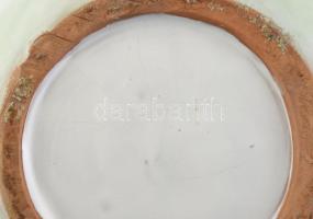 Retró kerámia edény, színes mázakkal festett, jelzés nélkül, alján kissé sérült, repedésekkel, 20,5x...