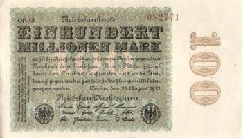 Német Birodalom / Weimari Köztársaság 1923. 100.000.000M (3x) cégnyomat, egymás utáni sorszámokkal T...