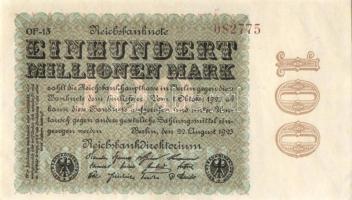 Német Birodalom / Weimari Köztársaság 1923. 100.000.000M (3x) cégnyomat, egymás utáni sorszámokkal T...