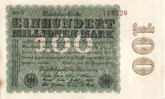 Német Birodalom / Weimari Köztársaság 1923. 100.000.000M (2x) cégnyomat "Ringe" vízjellel,...