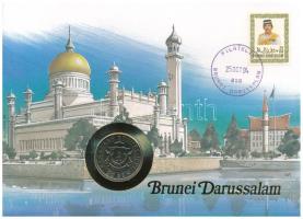 Brunei 1991. 50s Cu-Ni felbélyegzett borítékban, bélyegzéssel, német nyelvű leírással T:UNC Brunei 1991. 50 Sen Cu-Ni in envelope with stamp and cancellation, with German language description C:UNC