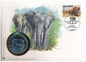 Uganda DN (1991) A Világ Vadvédelmi Alap (WWF) 30. évfordulója - Loxodonta Africana (Afrikai elefánt) kétoldalas fém emlékérem érmés borítékban, bélyeggel és bélyegzéssel, német nyelvű ismertetővel T:UNC,AU Uganda ND (1991) 30th Anniversary of the World Wildlife Fund - Loxodonta Africana two-sided metal commemorative medallion in envelope with stamp and cancellation, with German description C:UNC,AU