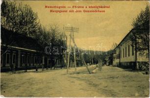 1910 Boksánbánya, Németbogsán, Deutsch-Bogsan, Bocsa Montana; Fő utca, Községháza. W.L. 1135. / Hauptgasse mit dem Gemeindehaus / main street, town hall (kopott sarkak / worn corners)