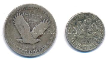 Amerikai Egyesült Államok 1927. 1/4$ Ag + 1953. 1d Ag "Roosevelt" T:VG,VF
USA 1927. 1/4 D...