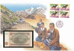 Tádzsikisztán 1994. 1R borítékban, alkalmi bélyeggel és bélyegzéssel T:UNC Tajikistan 1994. 1 Ruble in envelope with stamps and cancellations C:UNC