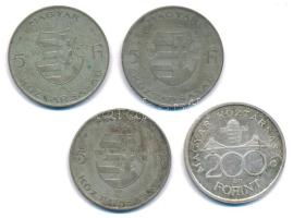 1947. 5Ft Ag "Kossuth" (3db) + 1992. 200Ft Ag "MNB" T:F,AU patina Adamo F8.1
