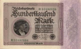 Német Birodalom / Weimari Köztársaság 1923. 100.000M (5x) egymás utáni sorszámokkal T:II