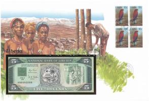Libéria 1991. 5D felbélyegzett borítékban, bélyegzéssel T:UNC Liberia 1991. 5 Dollars in envelope with stamp and cancellation C:UNC