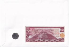 Mexikó 1977. 20P + 1984. 1P rozsdamentes acél felbélyegzett borítékban, bélyegzéssel T:UNC Mexico 19...