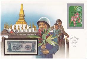 Laosz 1979-1988. 1K felbélyegzett borítékban, bélyegzéssel T:I Laos 1979-1988. 1 Kip in envelope with stamp and cancellation C:UNC