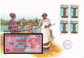 Nyugat-Afrikai Államok / Guiné-Bissau 1990. 500Fr felbélyegzett borítékban, bélyegzéssel T:UNC West African States / Guiné-Bissau 1990. 500 Francs in envelope with stamp and cancellation C:UNC