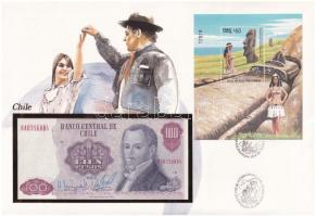 Chile 1983. 100P felbélyegzett borítékban, alkalmi bélyegzéssel T:UNC Chile 1983. 100 Pesos in envelope with stamp and cancellation C:UNC