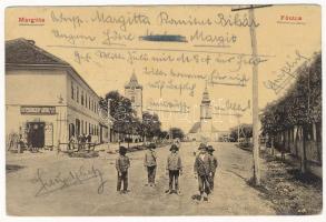 1915 Margitta, Marghita; Fő utca, templomok, Csengery Antal üzlete. Fisch Lipót kiadása 2284. (W.L. ?) / main street, churches, shops (EK)