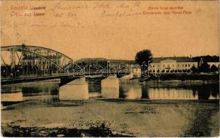 1910 Lippa, Lipova; Maros folyó vashídja. W.L. (?) 3041. Zeitler Lajos kiadása / Eisenbrücke über Maros-Fluss / iron bridge over Mures river (szakadás / tear)