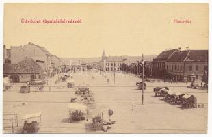 Gyulafehérvár, Alba Iulia; Piactér, Weisz Adolf üzlete. Salamon Mátyás kiadása. W.L. (?) 286. / market square, shops (EK)