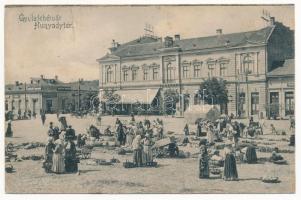 1909 Gyulafehérvár, Alba Iulia; Hunyadi tér, piac, Hungária szálloda, üzletek / square, market, hotel, shops (r)