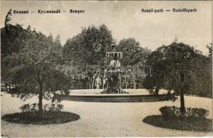 1915 Brassó, Kronstadt, Brasov; Rezső park, szökőkút / Rudolfspark / park, fountain (EK)