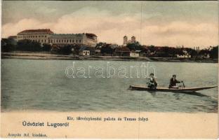 Lugos, Lugoj; Törvénykezési palota és Temes folyó. Auspitz Adolf kiadása / court, Timis riverside (r)