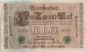 Német Birodalom / Császárság 1910. 1000M (3x) egymás utáni ill. kis ugrású sorszámokkal T:II-/III+