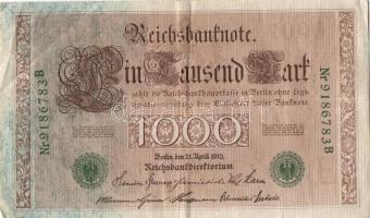 Német Birodalom / Császárság 1910. 1000M (3x) egymás utáni ill. kis ugrású sorszámokkal T:II-/III+