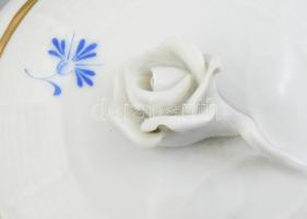 Herendi kék virágmintás mokkás kiöntő szett, jelzett, kis kopással, rózsán minimális csorbák