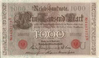 Német Birodalom / Császárság 1910. 1000M (4x) egymás utáni sorszámokkal T:II+