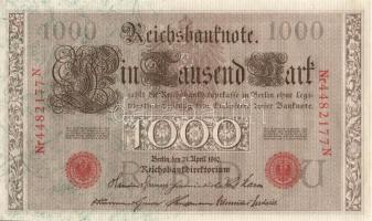 Német Birodalom / Császárság 1910. 1000M (4x) egymás utáni sorszámokkal T:II+
