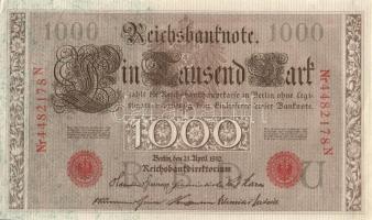 Német Birodalom / Császárság 1910. 1000M (4x) egymás utáni sorszámokkal T:II+