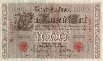 Német Birodalom / Császárság 1910. 1000M (4x) egymás utáni sorszámokkal T:II+