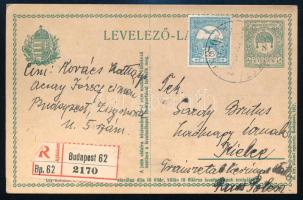 1917 Ajánlott díjjegyes levelezőlap díjkiegészítéssel Lengyelországba / Registered PS-card with additional franking to Poland