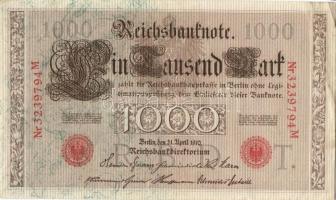 Német Birodalom / Császárság 1910. 1000M (4x) egymás utáni sorszámokkal T:II