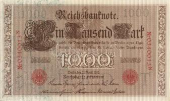 Német Birodalom / Császárság 1910. 1000M (2x) egymás utáni sorszámokkal T:II+