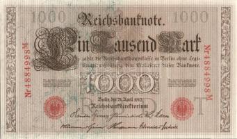 Német Birodalom / Császárság 1910. 1000M (2x) egymás utáni sorszámokkal T:II+(egyszer hajtva, törve nem)
