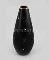 Art Deco mangánlila hialit üveg váza, kézzel festett, kopásokkal, jelzés nélkül, m: 23,5 cm