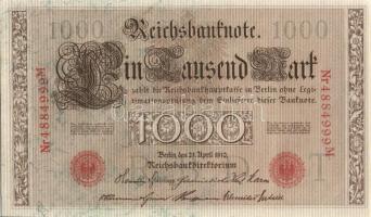 Német Birodalom / Császárság 1910. 1000M (2x) egymás utáni sorszámokkal T:II+(egyszer hajtva, törve ...