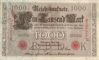 Német Birodalom / Császárság 1910. 1000M (4x) közte egymás utáni ill. kis ugrású sorszámokkal T:II+,...