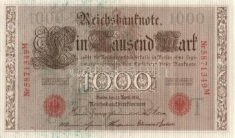 Német Birodalom / Császárság 1910. 1000M (4x) közte egymás utáni ill. kis ugrású sorszámokkal T:II+,...