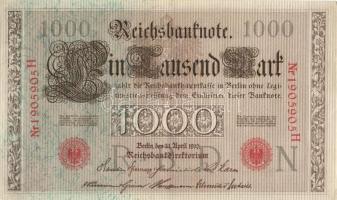 Német Birodalom / Császárság 1910. 1000M (4x) egymás utáni sorszámokkal T:II