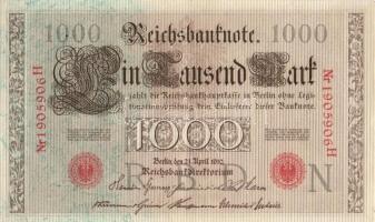 Német Birodalom / Császárság 1910. 1000M (4x) egymás utáni sorszámokkal T:II