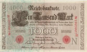 Német Birodalom / Császárság 1910. 1000M (4x) egymás utáni sorszámokkal T:II