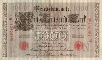 Német Birodalom / Császárság 1910. 1000M (4x) egymás utáni sorszámokkal T:II