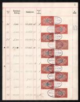 Bécs 1918 Értékpapír forgalmi napló lapja 11K értékű értékpapír forgalmi adóbélyeggel