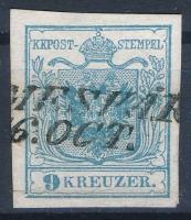 1850 9kr HP type I., szürkéskék (vízszintes törés alul) "(TE)MESVÁR" Certificate: Steiner, 1850 9kr HP type I., greyish blue "(TE)MESVÁR" Certificate: Steiner (folded below)