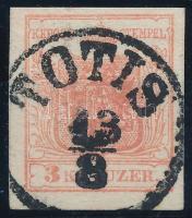 1850 3kr MP Ib., paradicsompiros / tomato red, Gravurtype 2-2 "TOTIS" Certificate: Strakosch